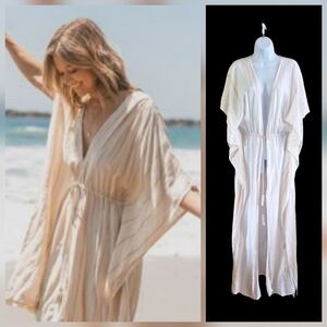 Lovestitch Stripe Viscose Maxi Kimono Coverup Beach Sumer Cream Stripe S/M NWT